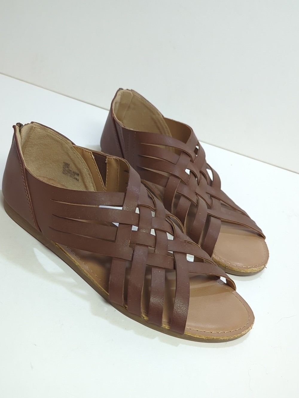 MAKALU CALIFORNIA Women’s Brown Woven Flat Leather Huarache Sandals